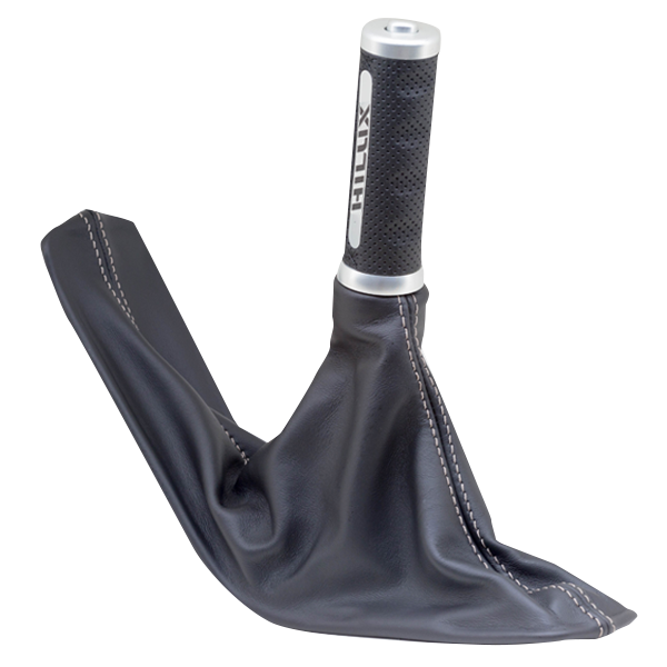 Leva freno a mano con impugnatura in alluminio anodizzato e vera pelle + cuffia in vera pelle e cuciture in colore. Leva freno a mano con impugnatura in alluminio anodizzato e vera pelle + cuffia in vera pelle e cuciture in colore.